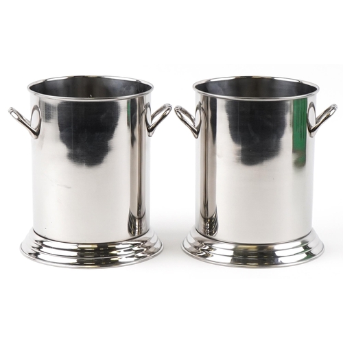 316 - Pair of Louis Roederer design silver plated ice buckets with twin handles, 25cm high x 18.5cm in dia... 