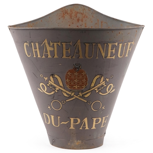 1015 - Chateauneuf-du-Pape hand painted advertising grape pickers hood/bucket, 62cm high