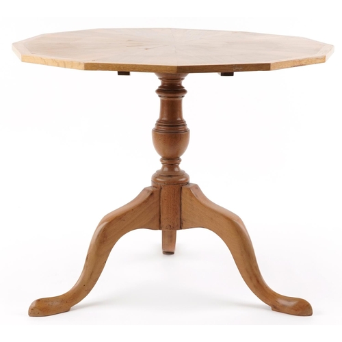 1017 - Lightwood tilt top dodecagon occasional table on tripod base, 47.5cm high x 58cm in diameter