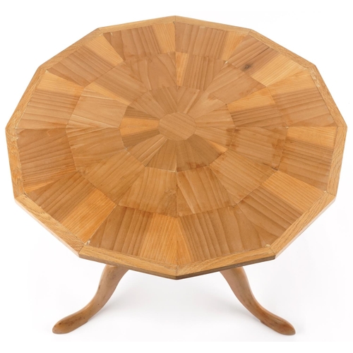 1017 - Lightwood tilt top dodecagon occasional table on tripod base, 47.5cm high x 58cm in diameter