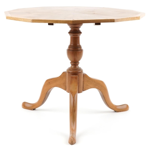 1017 - Lightwood tilt top dodecagon occasional table on tripod base, 47.5cm high x 58cm in diameter