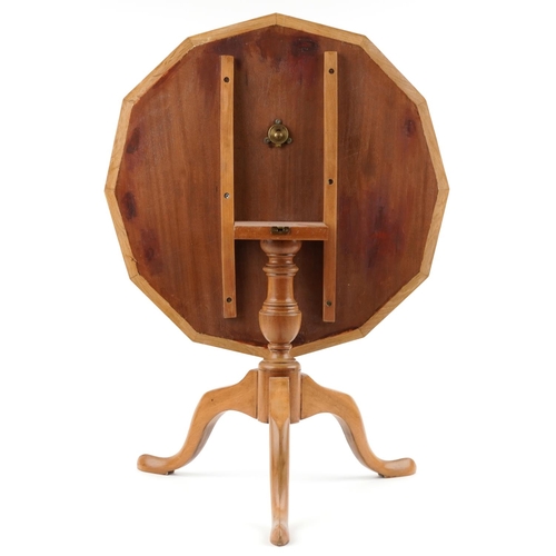 1017 - Lightwood tilt top dodecagon occasional table on tripod base, 47.5cm high x 58cm in diameter