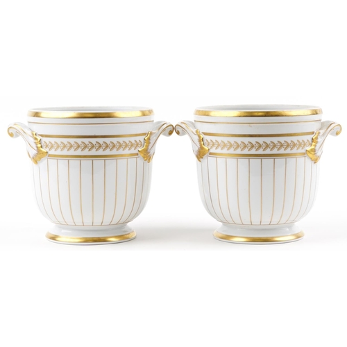 1100 - Vista Alegre, pair of Portuguese gilded cache pots with twin handles, each 18.5cm high