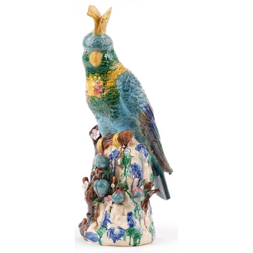 1237 - Large Maiolica porcelain statuette of a parrot, 46.5cm high