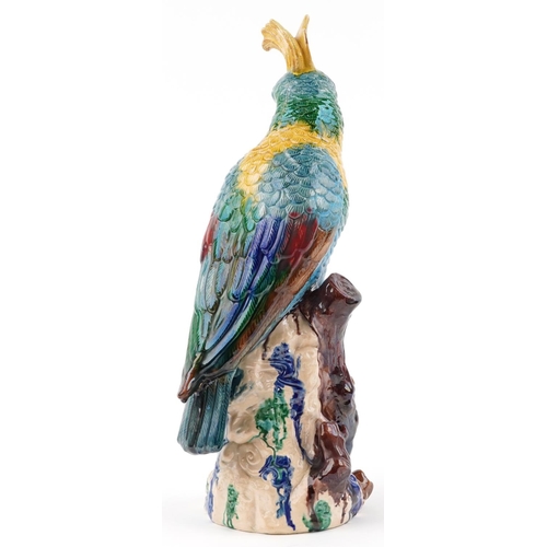 1237 - Large Maiolica porcelain statuette of a parrot, 46.5cm high