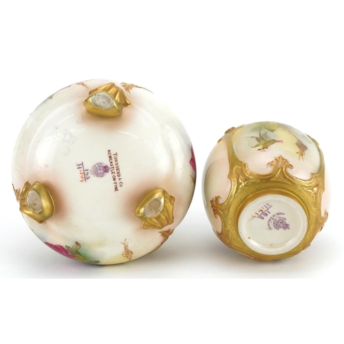 3 - Royal Worcester, two Victorian pot pourri vases and covers hand painted with roses, numbered 183 and... 