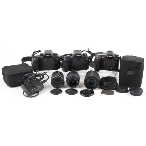 1337 - Vintage and later cameras and accessories including a Nikon D90 and two Canon EOS 30