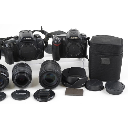 1337 - Vintage and later cameras and accessories including a Nikon D90 and two Canon EOS 30