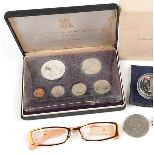 1088 - Sundry items including First Coinage of The British Virgin Islands proof set minted at The Franklin ... 