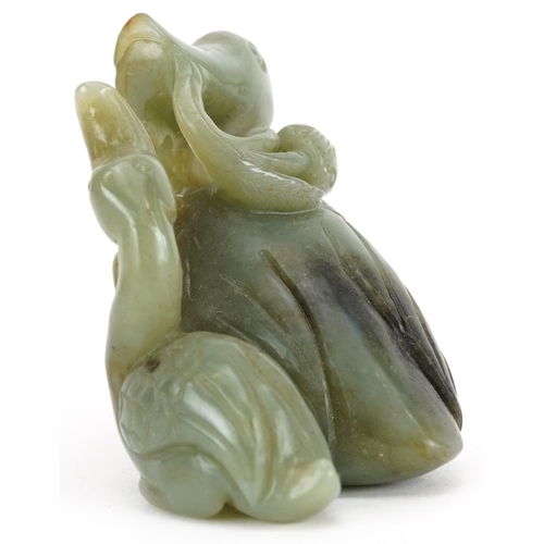 256 - Chinese russet green jade carving of two ducks, 7cm in length