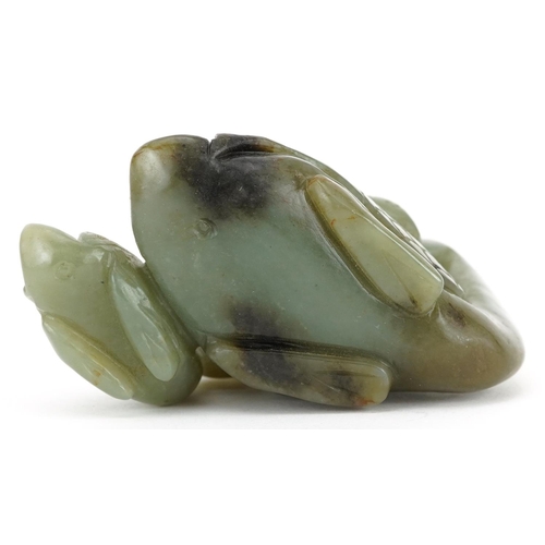 256 - Chinese russet green jade carving of two ducks, 7cm in length