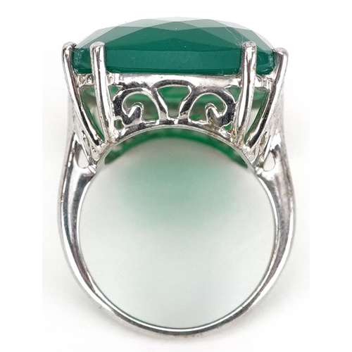 2721 - Large silver facetted emerald ring, the emerald approximately 30.0mm x 20.0mm x 6.50mm deep, size N,... 