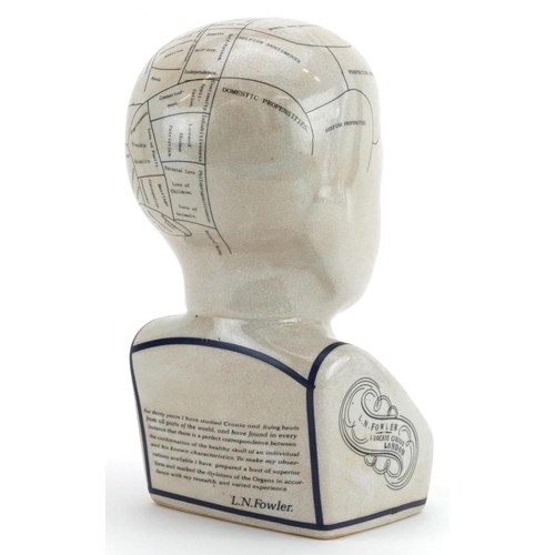 1113 - Decorative porcelain phrenology head after L N Fowler, 28.5cm high