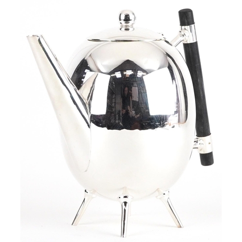 208 - Modernist silver plated teapot with ebonised handle, 19cm high