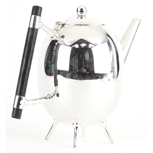 208 - Modernist silver plated teapot with ebonised handle, 19cm high