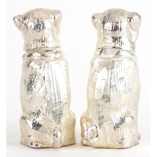 1291 - Pair of novelty silver plated salt and pepper casters in the form of dogs, each 6.5cm high