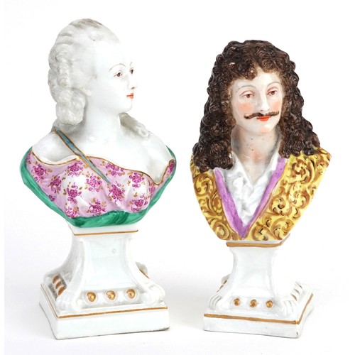 125 - Two 19th century German classical porcelain busts including Moliere, the largest 15.5cm high