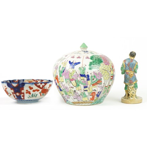 1144 - Chinese and Japanese ceramics including a Satsuma figure of an elder and a ginger jar hand painted i... 