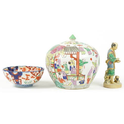 1144 - Chinese and Japanese ceramics including a Satsuma figure of an elder and a ginger jar hand painted i... 