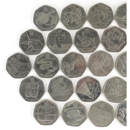 1441 - Elizabeth II fifty pence pieces, each with various London 2012 Olympic designs