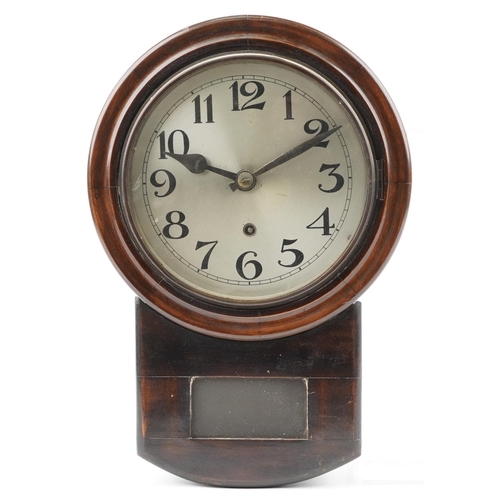 1252 - Early 20th century mahogany drop dial wall clock with silvered dial having Arabic numerals, 40cm hig... 