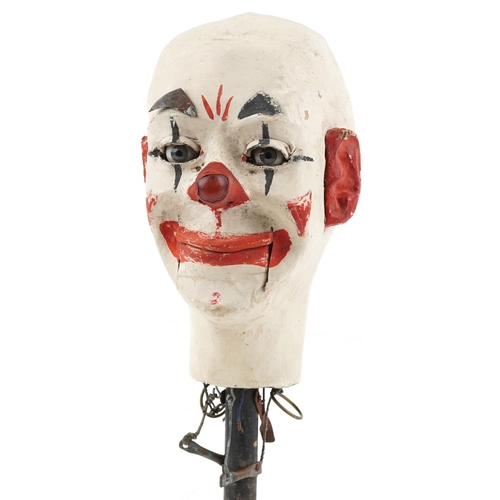 1369 - Early 20th century ventriloquist's mechanical dummy head with glass beaded eyes, 43cm high