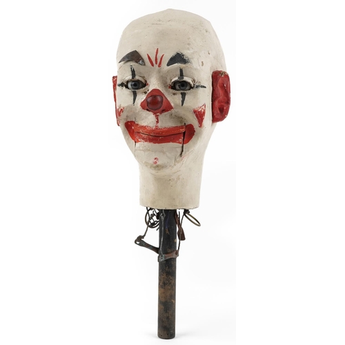 1369 - Early 20th century ventriloquist's mechanical dummy head with glass beaded eyes, 43cm high