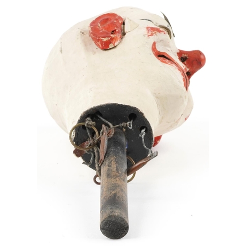 1369 - Early 20th century ventriloquist's mechanical dummy head with glass beaded eyes, 43cm high