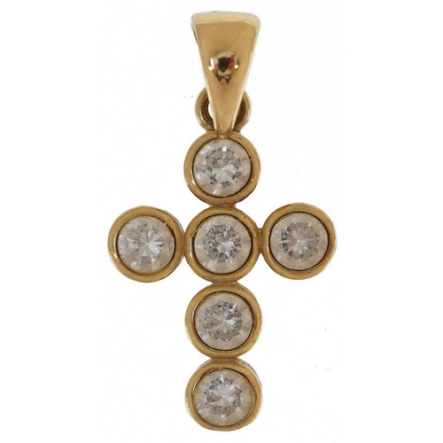 2176 - 9ct gold clear stone cross pendant, 2.6cm high, 2.1g