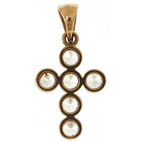 2176 - 9ct gold clear stone cross pendant, 2.6cm high, 2.1g