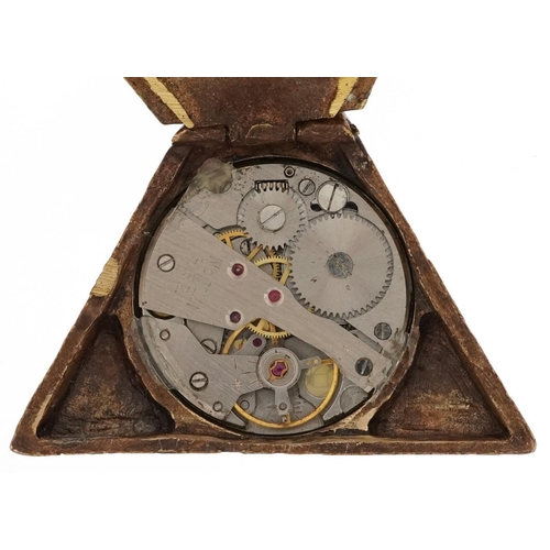 2829 - Masonic interest gilt brass triangular pocket watch, 6cm high