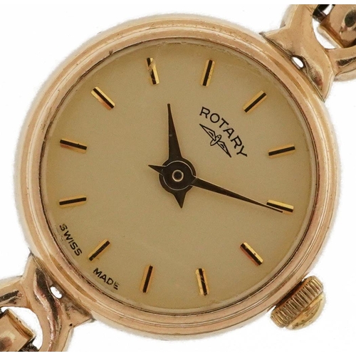 2181 - Rotary, ladies 9ct gold wristwatch with 9ct gold strap, 15mm in diameter, total weight 10.8g