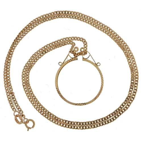 2069 - 9ct gold sovereign pendant mount on a 9ct gold necklace, 48cm in length, total 4.2g