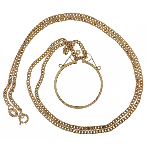 2069 - 9ct gold sovereign pendant mount on a 9ct gold necklace, 48cm in length, total 4.2g