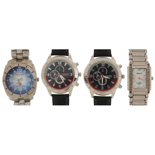 2813 - Three gentlemen's wristwatches and a ladies Ingersoll wristwatch set with colourful stones to the be... 