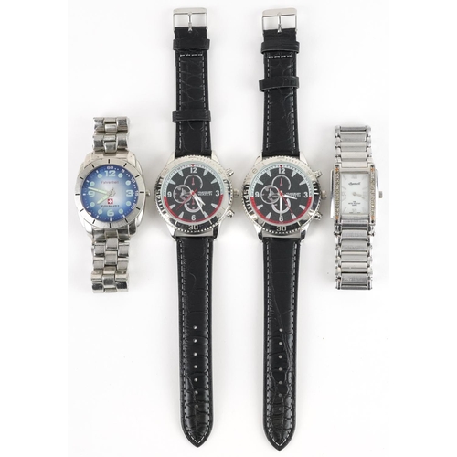 2813 - Three gentlemen's wristwatches and a ladies Ingersoll wristwatch set with colourful stones to the be... 