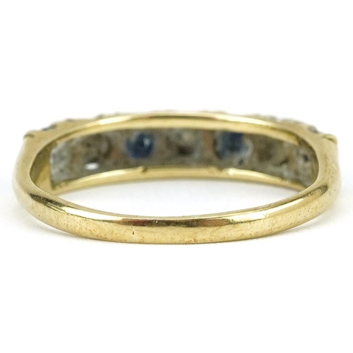 2162 - 9ct gold sapphire and diamond half eternity ring, size J, 1.9g