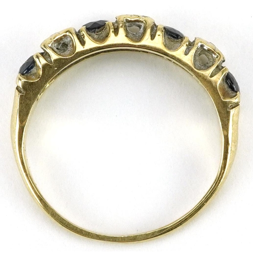 2162 - 9ct gold sapphire and diamond half eternity ring, size J, 1.9g