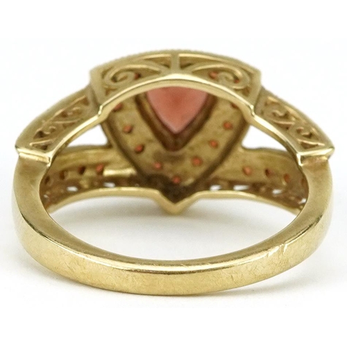 2038 - 9ct gold garnet ring, size N, 4.3g