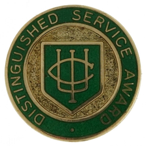 2063 - 9ct gold and enamel Distinguished Service award badge, 2.3cm in diameter, 2.3cm in diameter, 7.1g