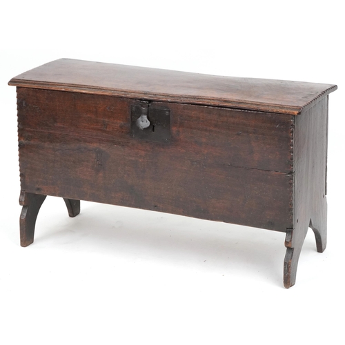 1319 - Antique carved oak blanket box with candle tray, 56cm H x 97cm W x 37cm D