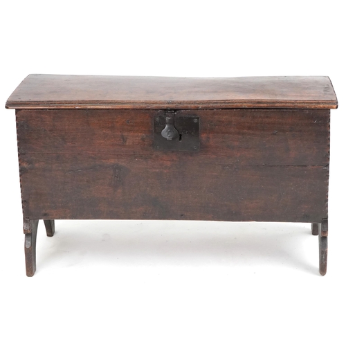 1319 - Antique carved oak blanket box with candle tray, 56cm H x 97cm W x 37cm D