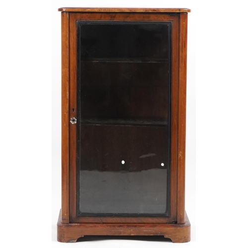 1056 - Victorian inlaid walnut glazed bookcase enclosing two shelves, 95cm H x 54cm W x 35cm D