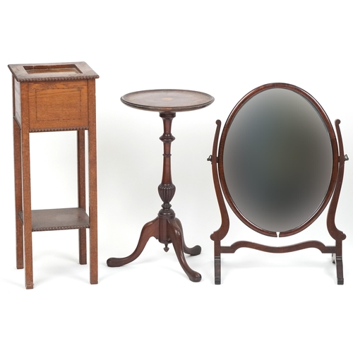 1029 - Occasional furniture including two Victorian mahogany towel rails, swing mirror and tripod wine tabl... 