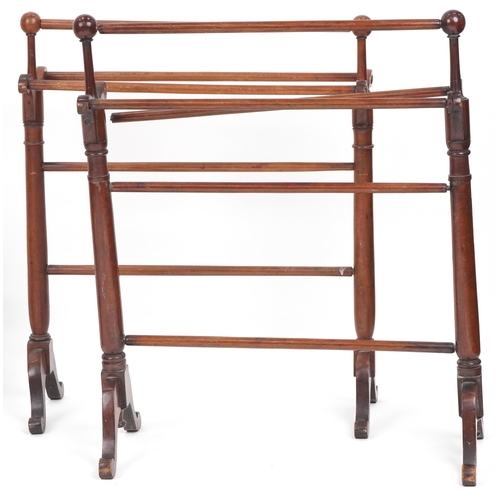 1029 - Occasional furniture including two Victorian mahogany towel rails, swing mirror and tripod wine tabl... 