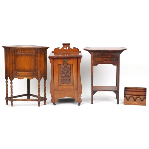 1066 - Occasional furniture including an Art Nouveau style coal box and kidney shaped occasional table with... 