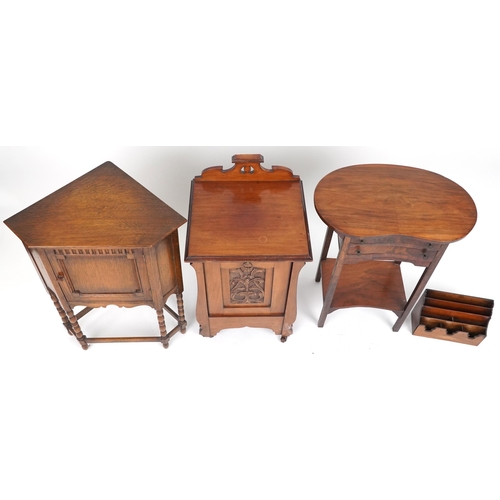 1066 - Occasional furniture including an Art Nouveau style coal box and kidney shaped occasional table with... 