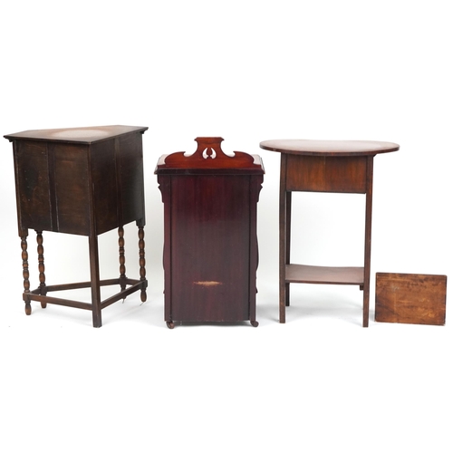 1066 - Occasional furniture including an Art Nouveau style coal box and kidney shaped occasional table with... 