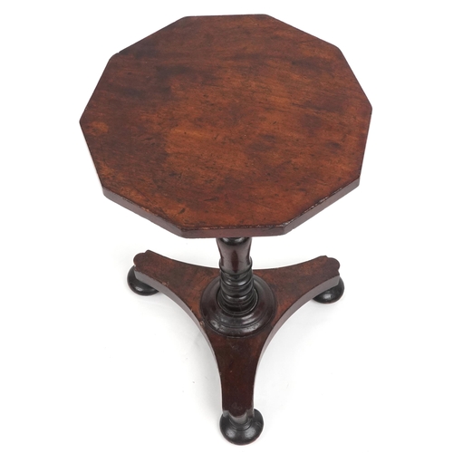 1061 - Regency octagonal mahogany tripod occasional table, 60cm H x 39cm W x 39cm D