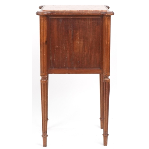 1048 - French walnut nightstand with marble top on reeded legs, 82cm H x 45cm W x 40cm D